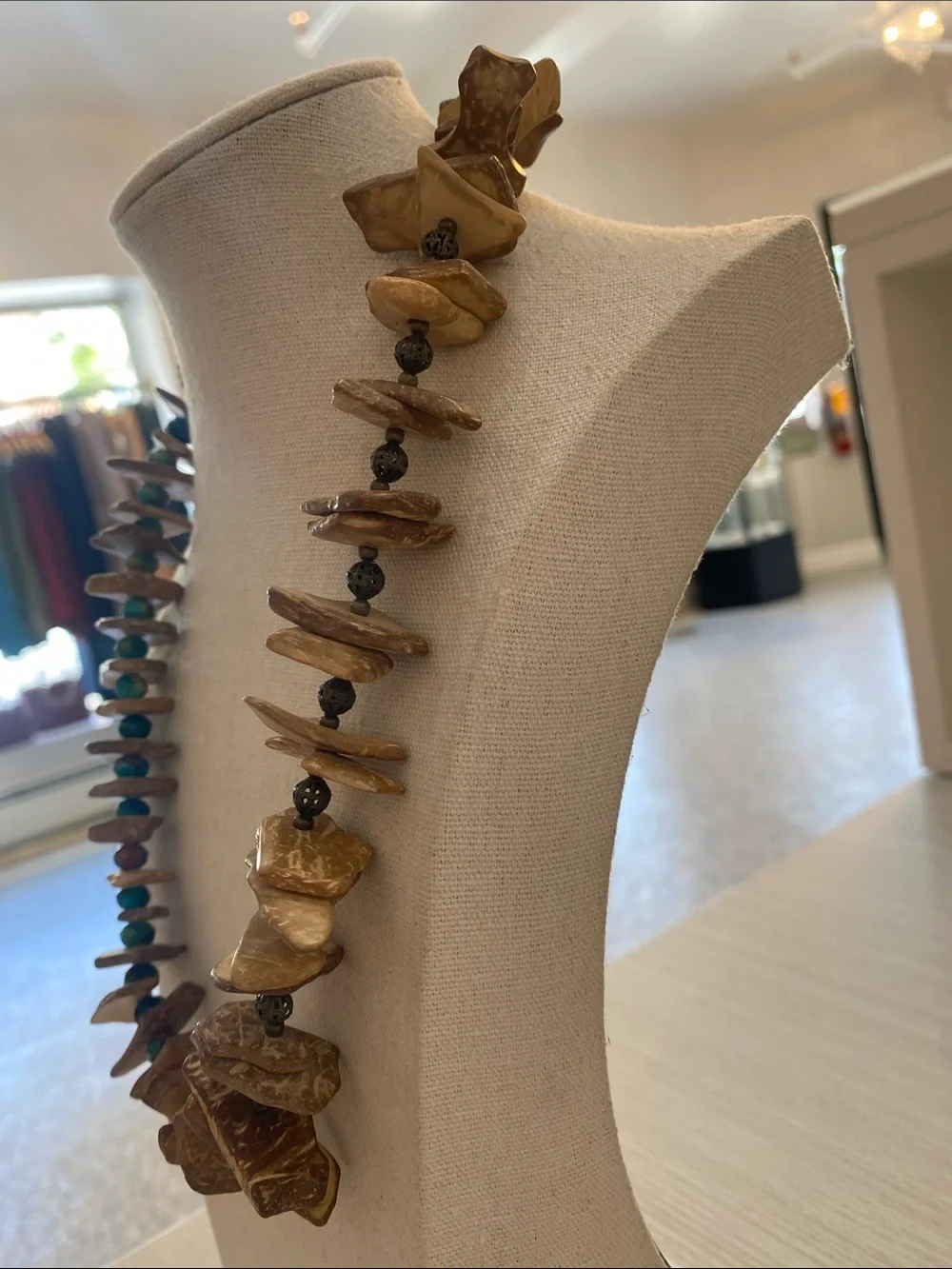 Handcrafted Natural Wood and Turquoise Bead Necklace - Women Jewelry